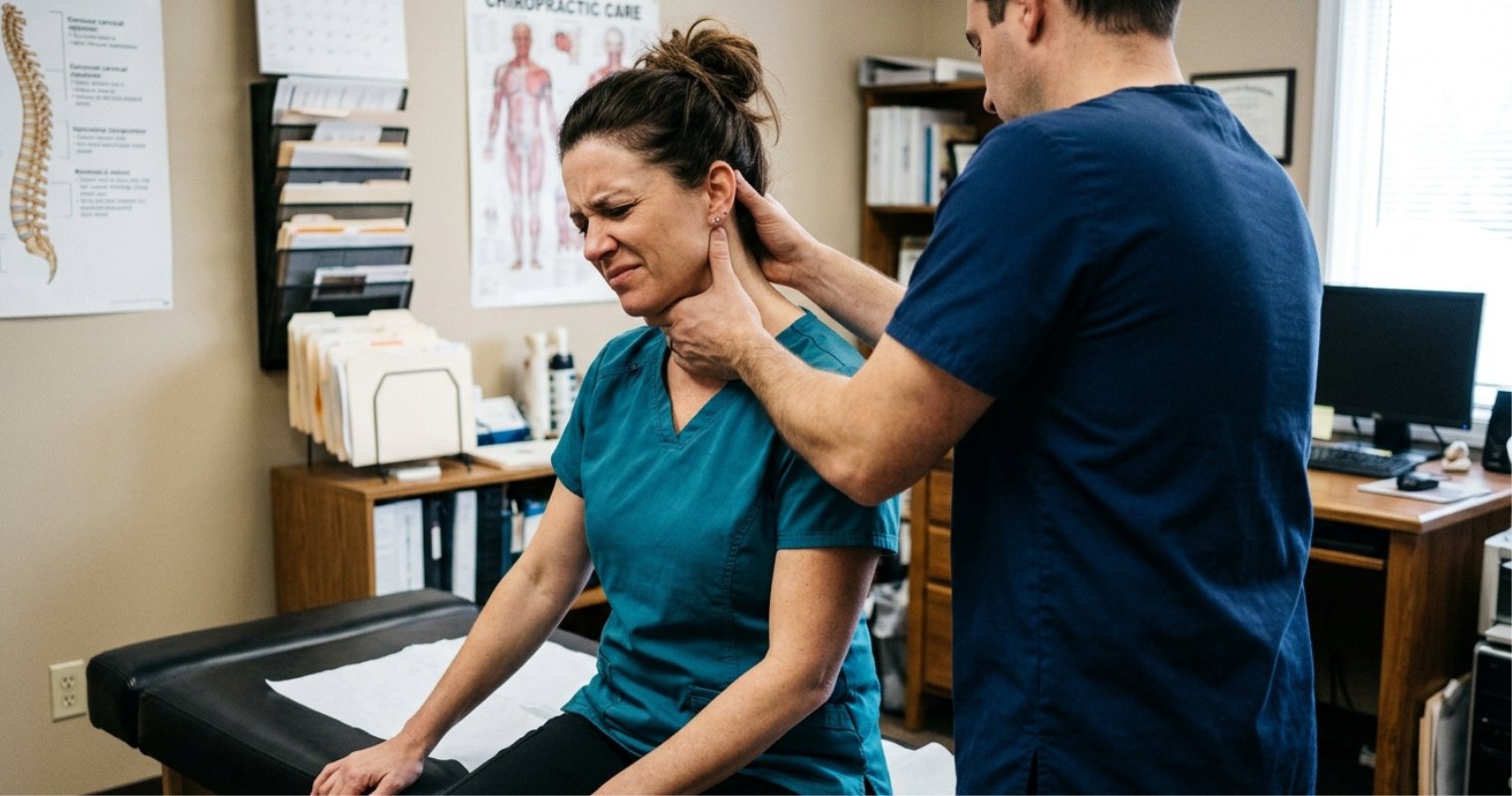 Physiotherapist treating woman's neck